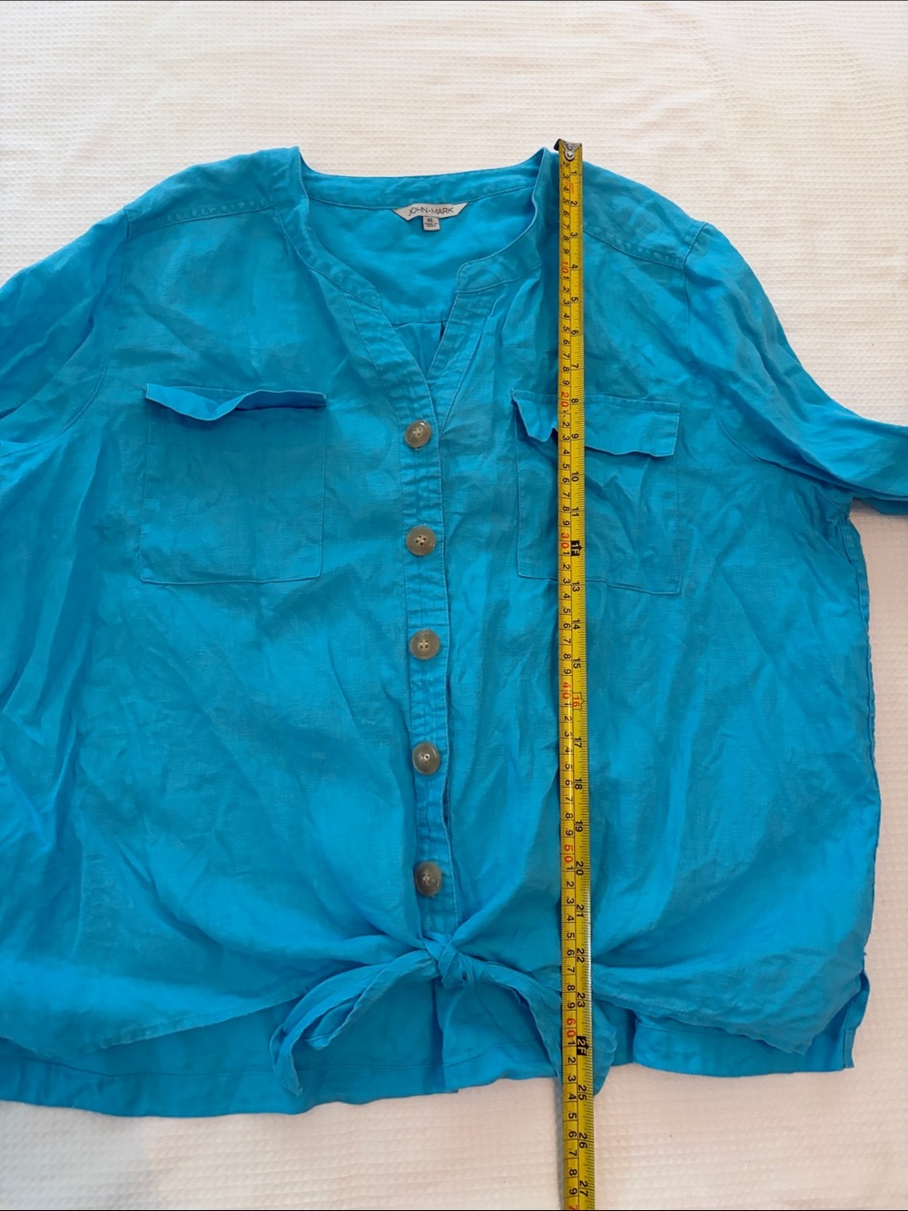 John Mark Turquoise Button-Front Tie-Hem linen Women's Shirt size XL - Picture 8 of 8